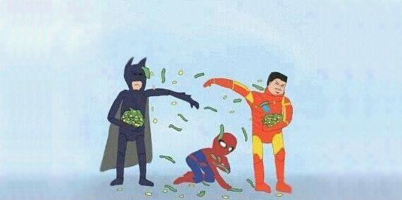 Мстители и Темный рыцарь швыряются деньгами